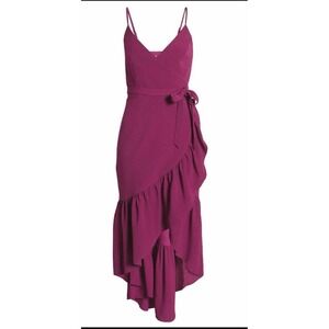Dress the Population‎ Daphine wrap dress size XS ruffle Deep Wine Color